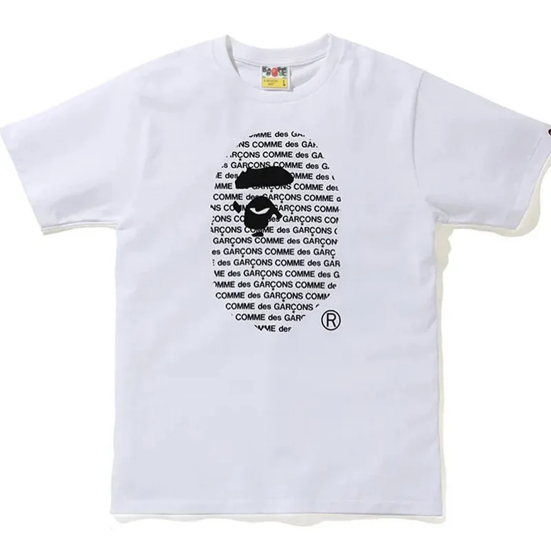 

BAPE Shark Japanese Tide Brand T-shirt Letter Patchwork Great Ape Head Print Men's and Women's Cotton Short Sleeve T-shirt