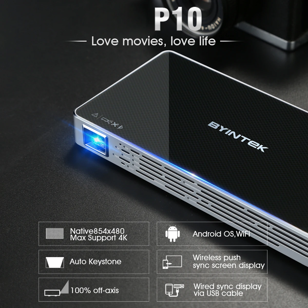 Мини проектор P10 умный карманный портативный Pico с Wi Fi светодиодный DLP лазерный