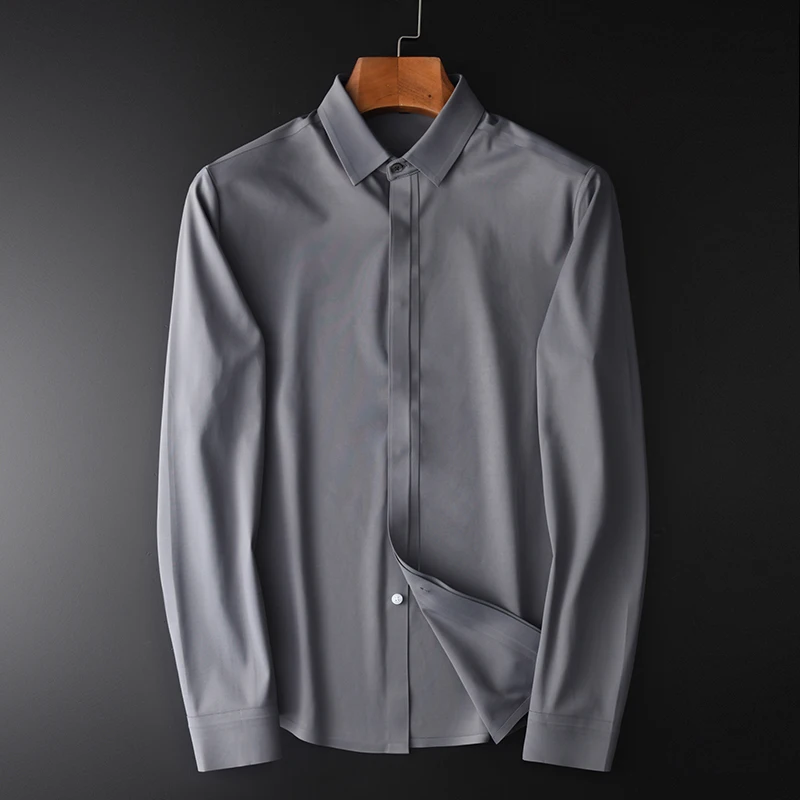 Мужские однотонные рубашки Minglu роскошные серые и синие мужские классические с