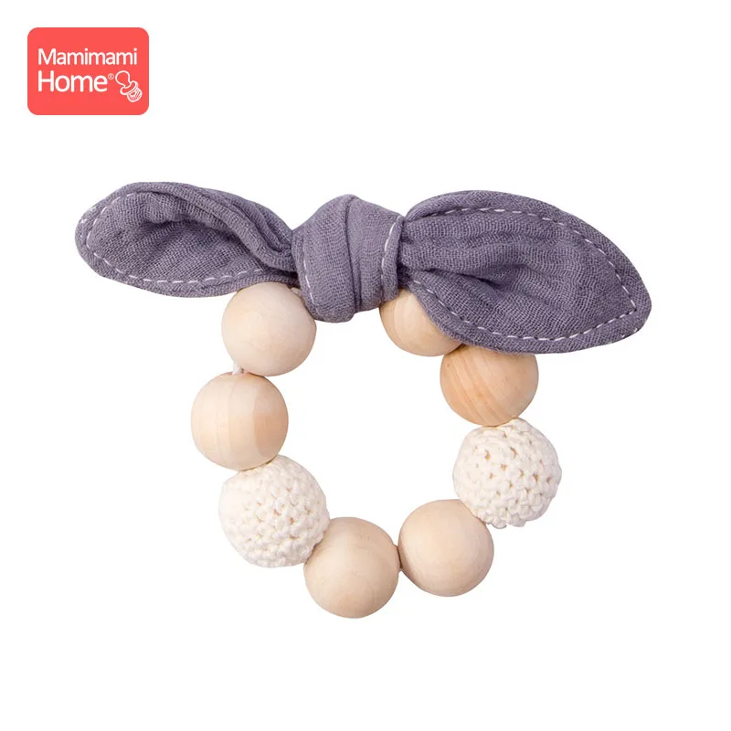 gray Bracelets Mamihome детские нагрудники, тканевые банданы с деревянным кольцом, прорезыватель из бука, хлопковый слюнявчик, впитывающая ткань для новорожденных, детские товары, игрушки - Цвет: gray Bracelets