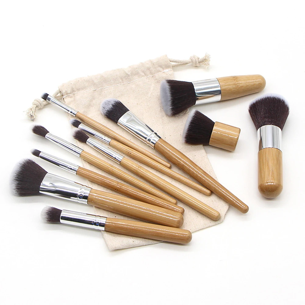 

11makeup Brushes Set Professional Foundation Brush Concealer Brush Blush Brush Eye Shadow Brush Bamboo Powder Handle Makeup Tool
