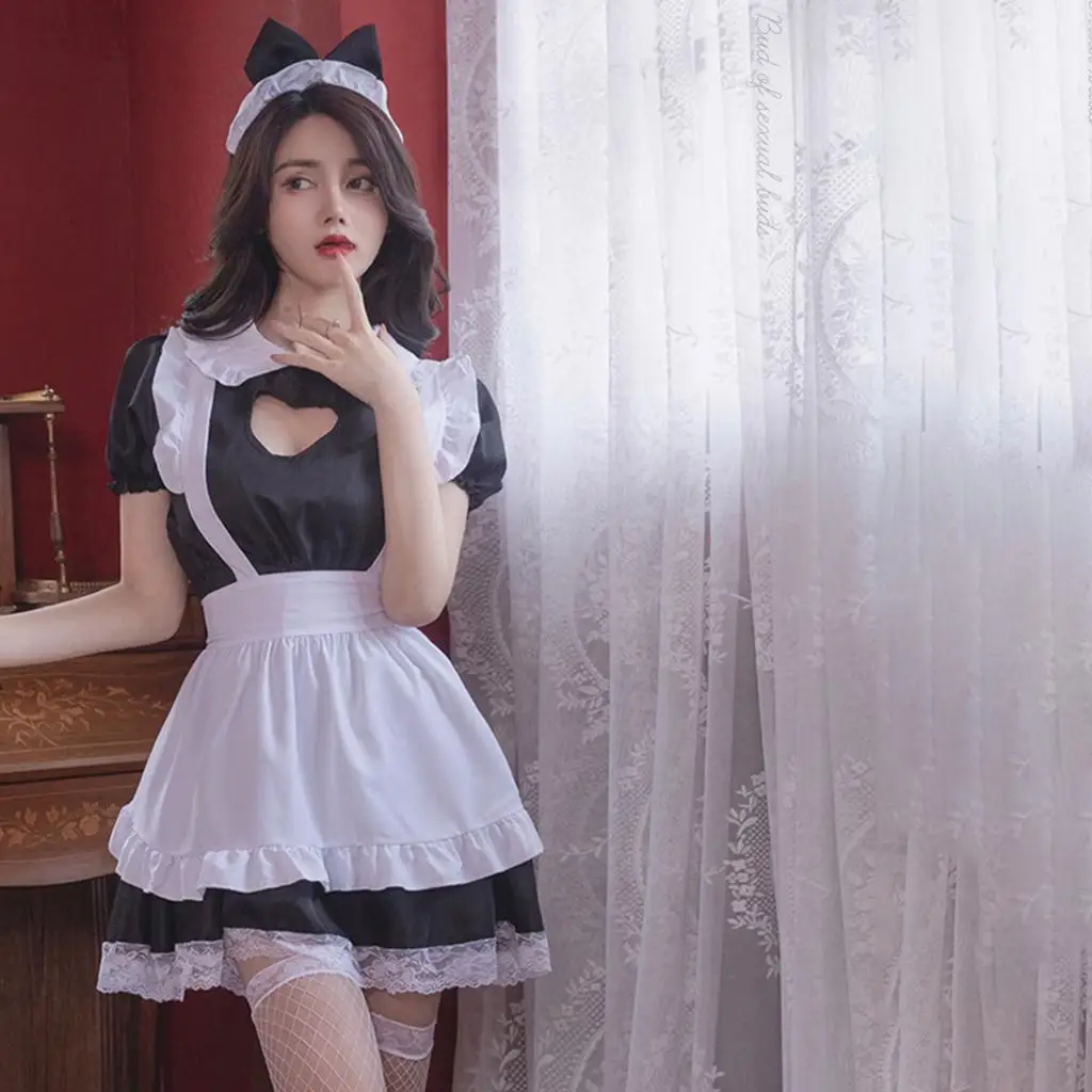 

French Maid Uniform Cat Cosplay Lingerie Costume Cute Keyhole Nightwear Babydoll