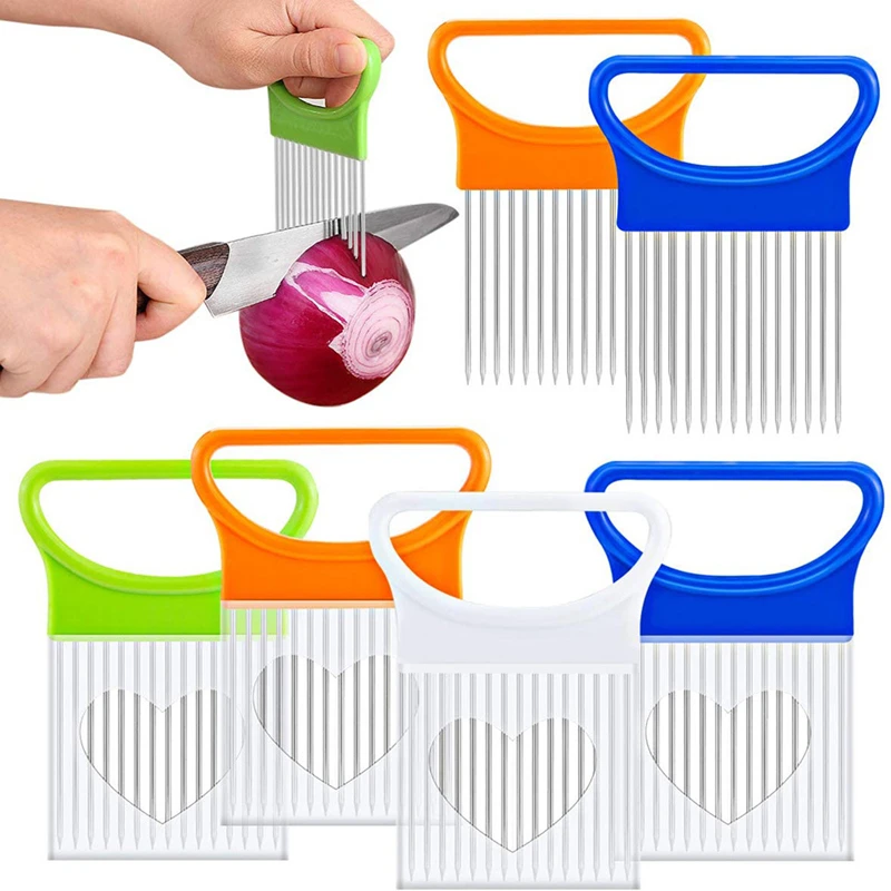 

Stainless Steel Handheld Onion Needle Tomato Vegetable Fruit Slicer Cutting Safe Aid Holder Cutter Shrendders Kitchen Tools