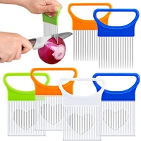 stainless steel handheld onion needle tomato vegetable fruit slicer cutting safe aid holder cutter shrendders kitchen tools