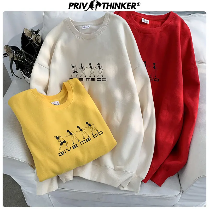 Privathinker Couple 4 Colors Harajuku Print Pullover 2019 Sweatshirts Female Autumn O-Neck Loose Hoodies Lady 5XL Streetwear | Женская