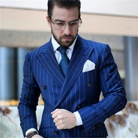 jeltonewin blue striped mens suit groom wear double breasted tuxedo 2 pieces wedding suits for men best man formal business suit