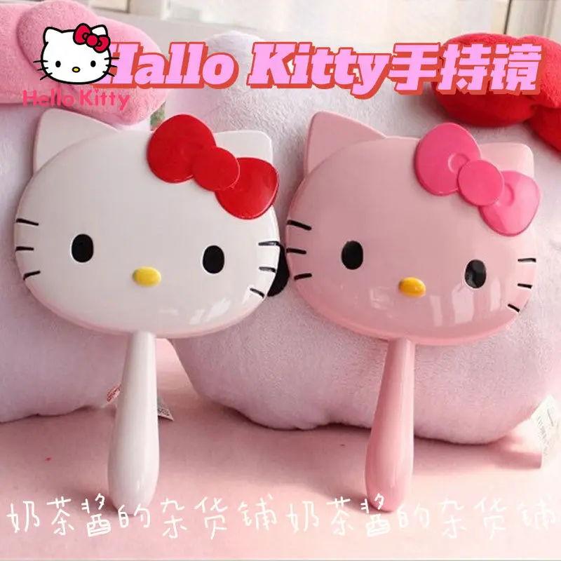 

Hello Kitty Fashion Lady Cartoon Cute Cartoon Bowknot Handle Makeup Mirror Simple Portable Mirror
