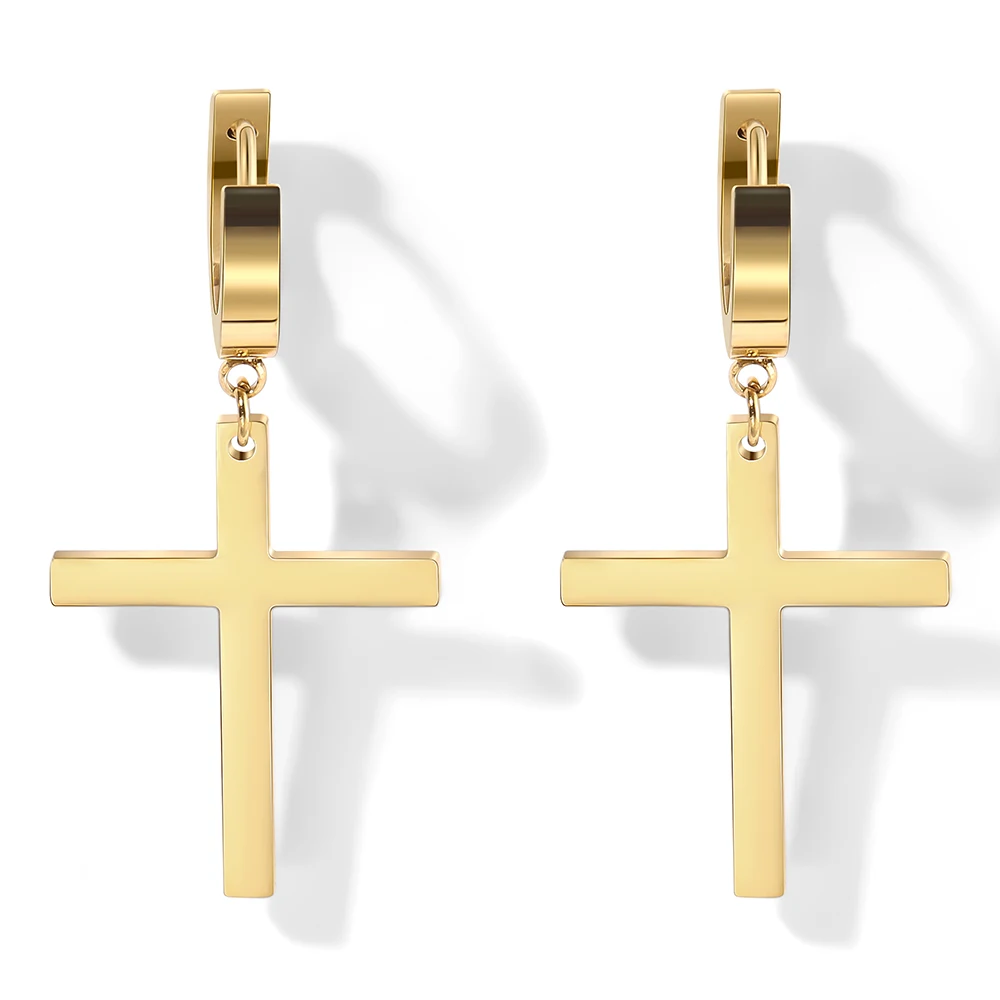 

WYBU Antiallergic Titanium Cross Hoop Drop Earring For Women Gold Plated Dangle Earing Ear Jewellery Femme Bijouteries