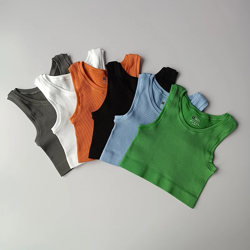 

Сексуальный женский укороченный топ для йоги, фитнеса и бега, жилет без рукавов, однотонный Вязаный топ с коротким рукавом для спортзала и й...