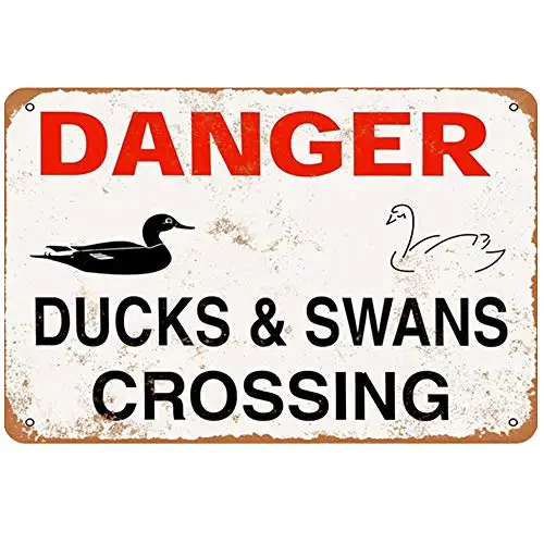 

Original Retro Design Danger Duck and Swans Crossing Tin Metal Signs Wall Art | Thick Tinplate Print Poster Wall Decoration