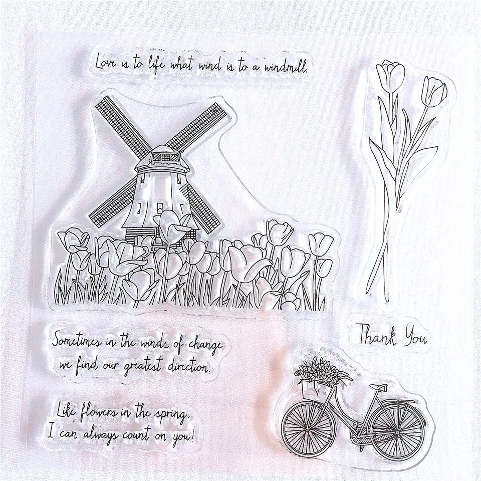 Dutch Windmills Tulip Craft Transparent Silicone Stamp for Scrapbooking Cards Making DIY Photo album Decorative Clear Stamps
