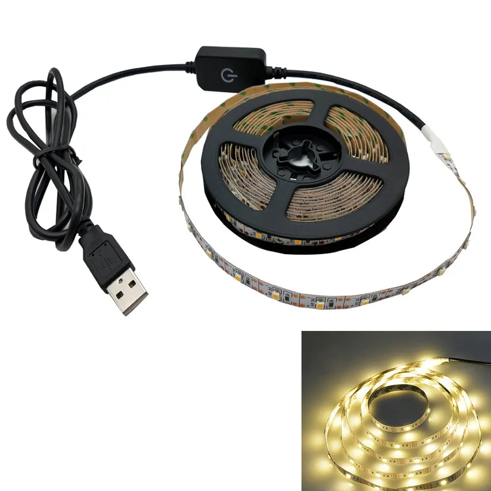 Тёплый белый Светодиодный светильник с сенсорным выключателем и USB ленточным светильником 2835SMD DC5V гибкая лента 1 м 2 м 3 м 4 м HD ТВ Настольный экран фоновая Светодиодная лента - Испускаемый цвет: Тёплый белый