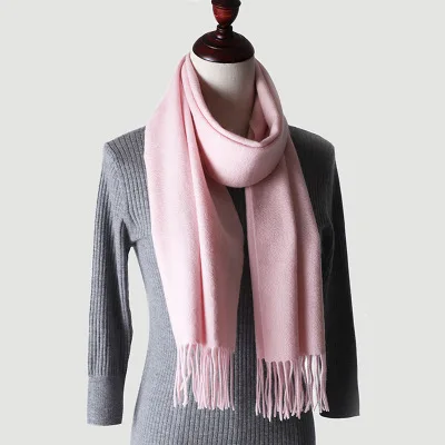 Light Pink Роскошный зимний кашемировый шарф 100, мужские шерстяные шарфы, женские плотные теплые одноцветные шали, женский шарф из пашмины - Цвет: Light Pink