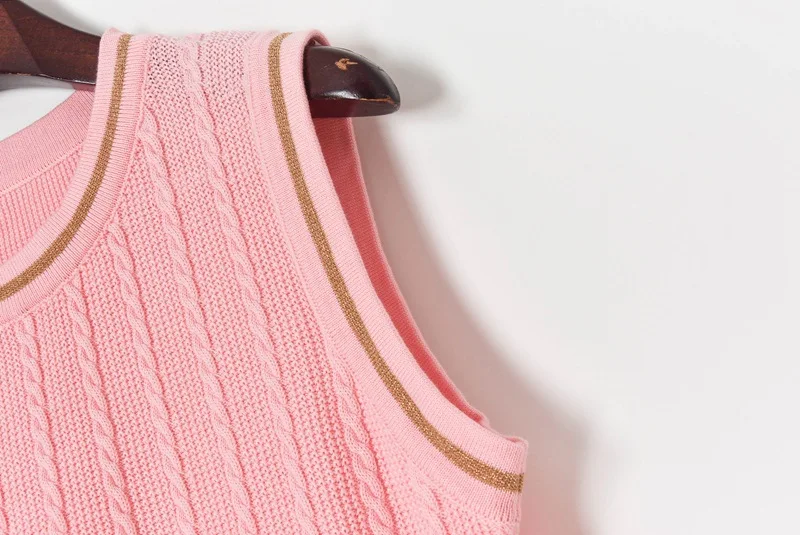 

Luxury Brand Designer Women Knitting Dress 2021 SUmmer Sleeveless Pink/Black Loose Straight Mini Tank Dress