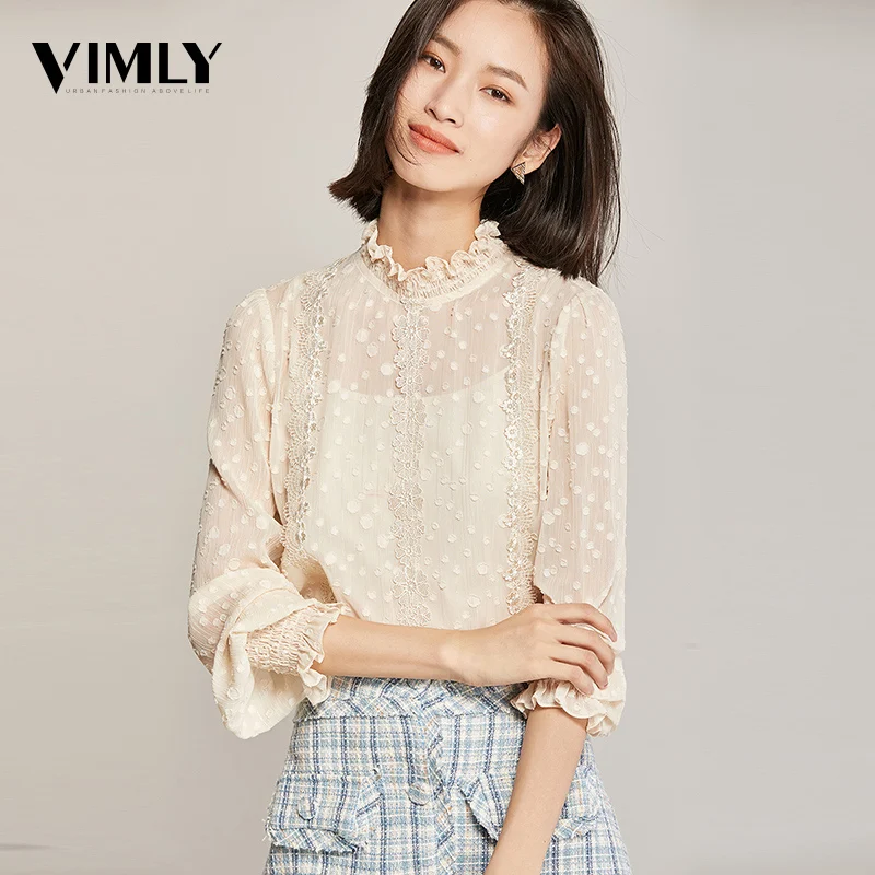 Vimly Femininas Blusas женские элегантные весенне-осенние Кружевные блузы офисные