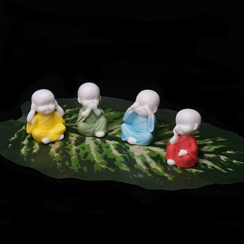 Маленькая керамическая статуя Будды маленький монах Декор для дома и сада белые