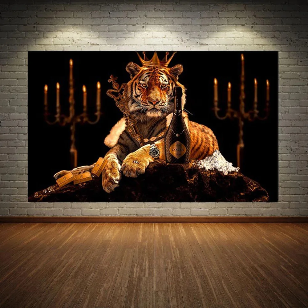 

Large Size Animal Poster Wall Art Luxury Tiger King Canvas Prints Paintings Decorative Pictures for Living Home Decor Cuadros