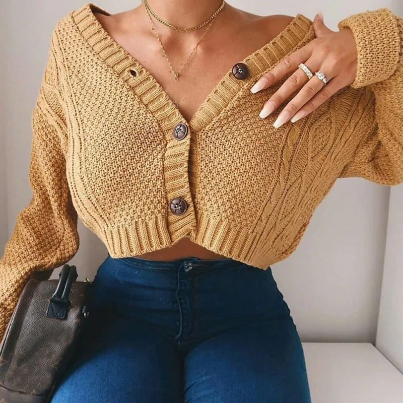 

Antumn Cardigan Women Winter 2020 Long Sleeve Solid Plus Size Oversized Button Knitted Sweater Hollow Out V Neck Knitwear