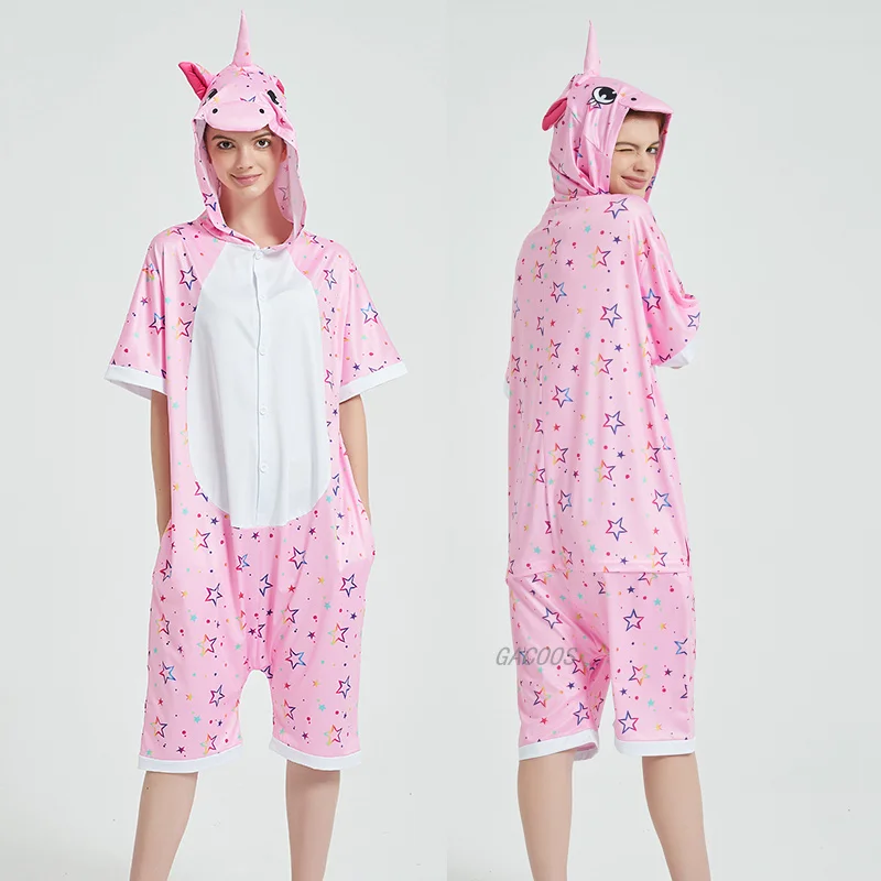 Пижама унисекс с лисой коротким рукавом кигуруми единорог для мальчиков и