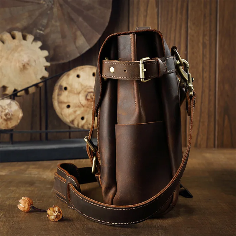 Crazy horse cowhide men's briefcase vintage natural genuine leather messenger bag business casual office work laptop handbag