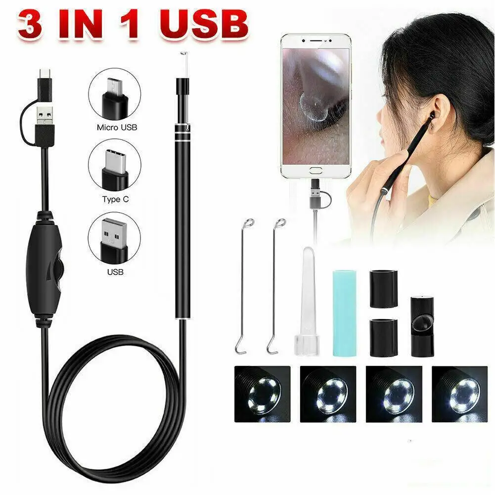 

HD Clean Ear Endoscope Camera Luminous Visual Ear Picking Spoon Endoscope Lens Multifuction Cleaning Kit Support for Android/ PC