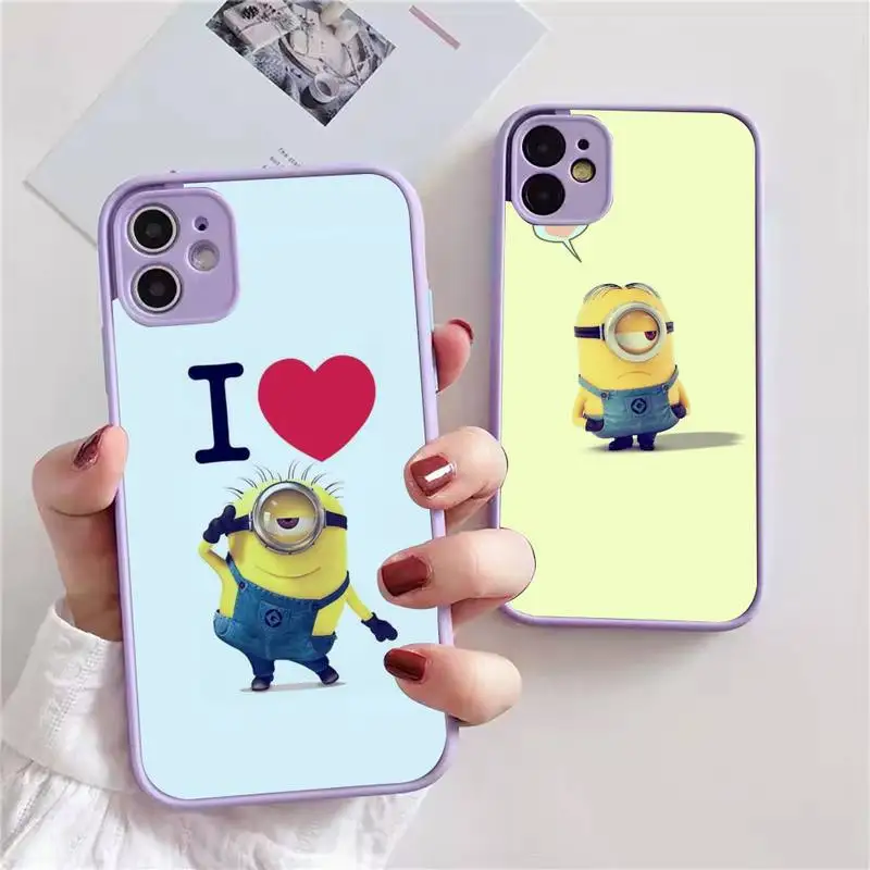 

Cute Cartoon Miniones Phone Case For iphone 13 12 11 xr xs x 7 8 pro max light purple Soft TPU Silicone Clear Case Cover