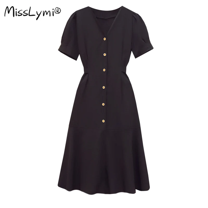 

4XL Plus Size Women Elegant Solid Color Long Dress Summer 2021 V-neck Puff Sleeve Single-breasted Lacing Loose Ruffle Dresses