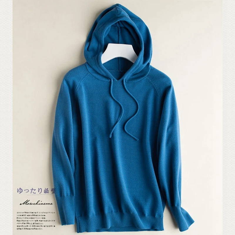 

Fashion Casual Hooded Woman Winter Knitting Long Sleeve Knitted Solid Women Pullovers Sweater Warm