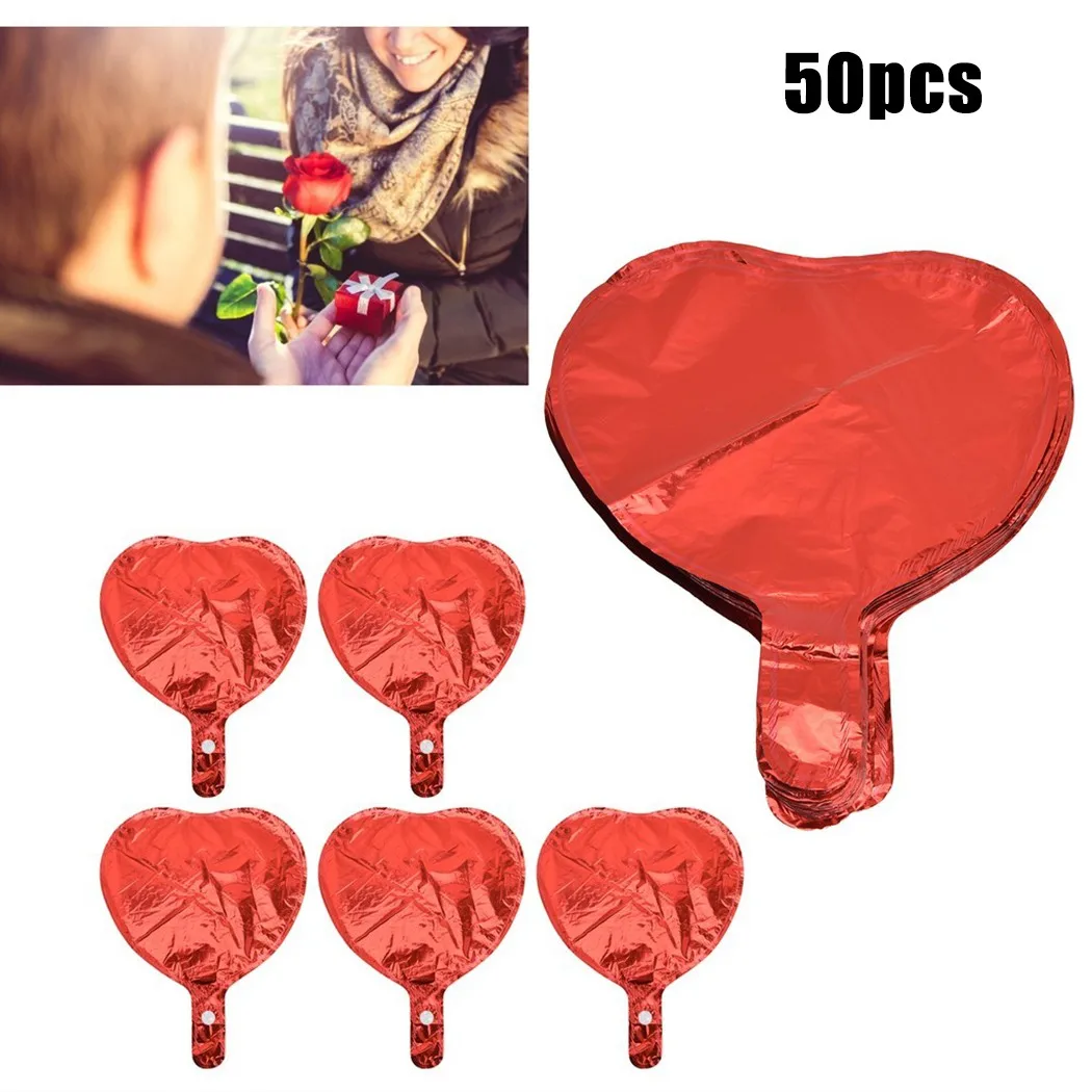 

50Pcs Red Balloons Heart Bright Color Aluminium Film Decor Balloon Home Party In Stock Drop Shipping