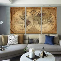 reliabli art canvas paintings retro world map 3panels pictures wall art posters for living room decorative prints no frame
