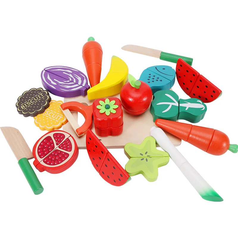 Детские магнитные фрукты и овощи, детская деревянная вырезка, симуляция кухни, семейный набор игрушек