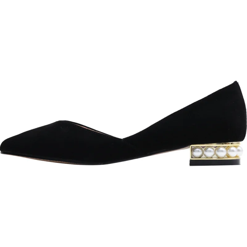 

Women's Light Mouth Fashionable Black Low Heel Shoes Women's Shoes With Pointed Heel Made Of Pearl Material Woman Pumps