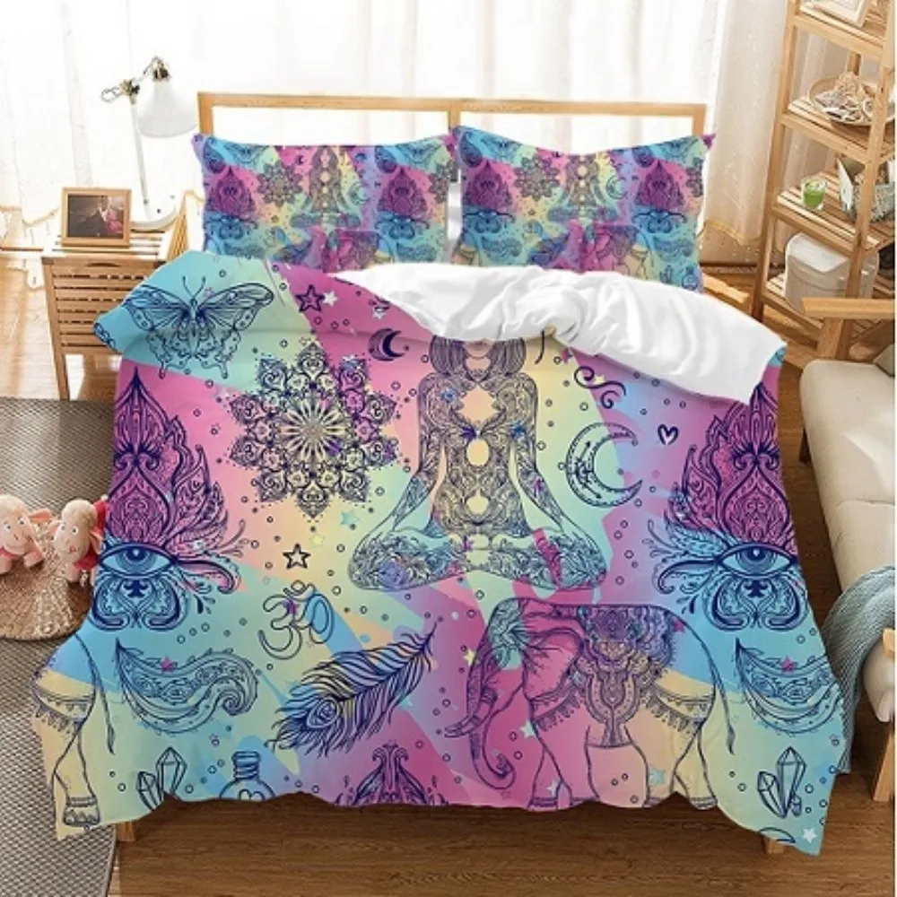 Комплект постельного белья в богемном этническом стиле разноцветный