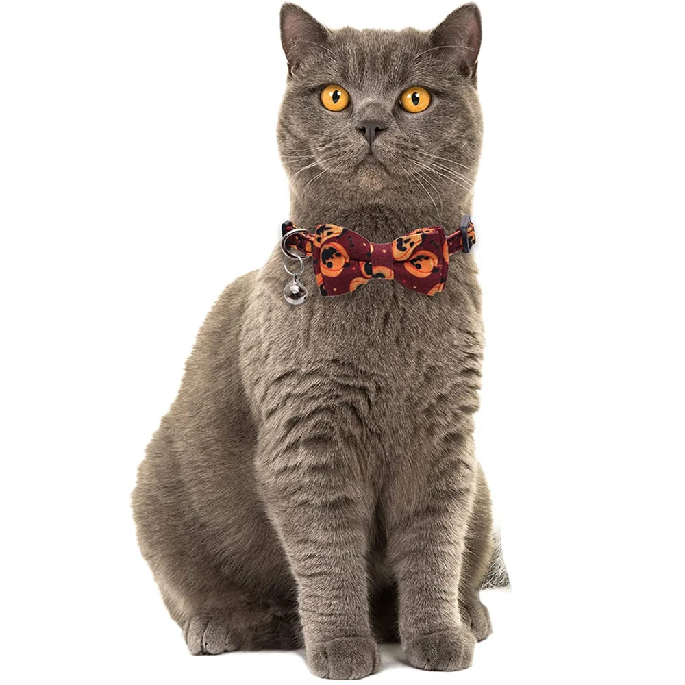 Halloween Cat Collar Breakaway with Cute Bow Tie and Bell Pumpkin Lantern Bat Spider Pattern for Kitty Adjustable Safety Collars | Дом и сад