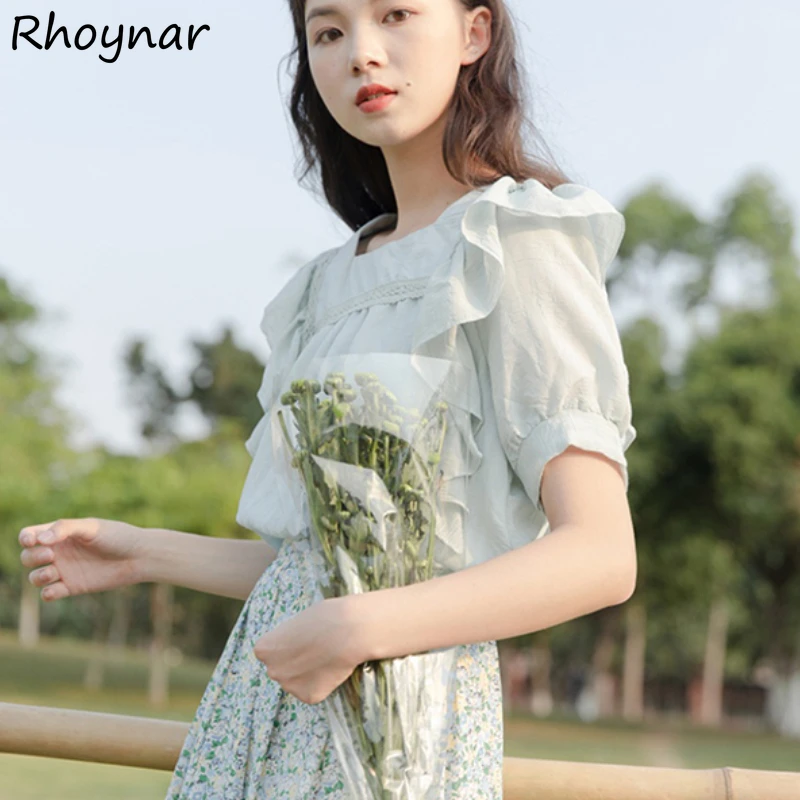 

Women Dress Sets Blue Summer Ruffles Floral Female Fashion Streetwear Patchwork Simple Elegant Korean Style Student Casual Loose