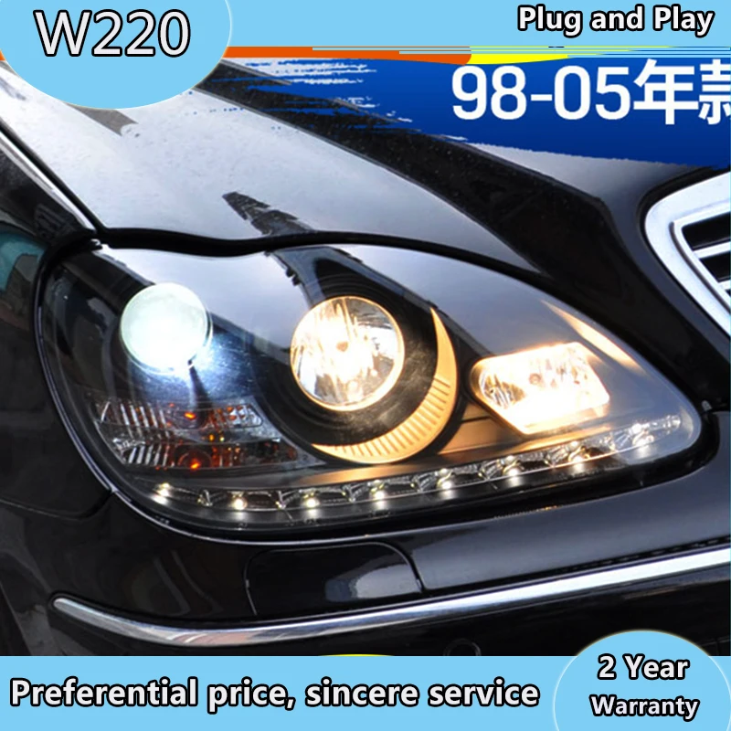 

Car stying For Mercedes-Benz W220 1999-2005 S280 S320 S500 S600 LED Angel Eyes DRL Daytime LED Head Lights Front Lamp