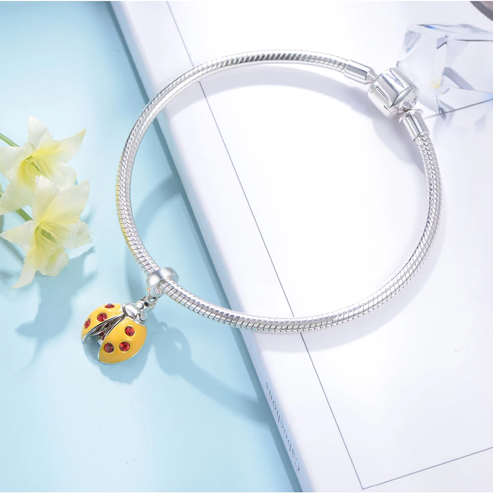 

100% 925 Silver Charm Ladybird Red ZC Pendant Beads for Bracelet DIY Jewelry Making GW Fine Jewellery S278