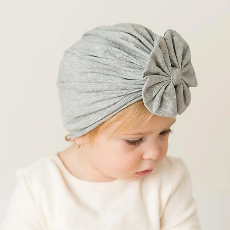 Baby Turban Newborn Solid Bowknot Hat Kids Headband Bow For Girls Cute Cotton Beanie Winter Warm Cap Hats Chirstmas Gift | Детская