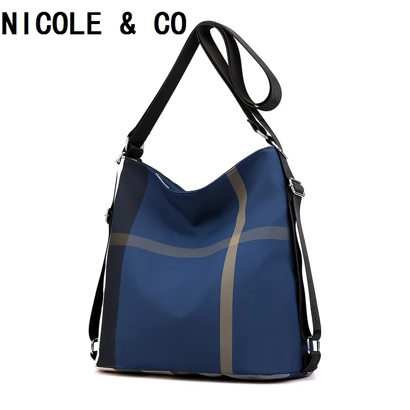 

NICOLE & CO Новая мода женская сумка нейлон повседневные сумки с клетчатой текстурой рюкзак большой емкости универсальная сумка через плечо меш...