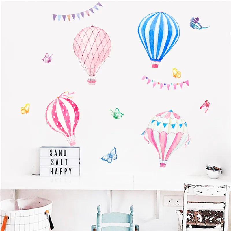 

Colorful Hot Air Balloon Butterfly Flag Wall Art Stickers Festival Birthday Party Decoration Kids Room Cartoon Home Decals