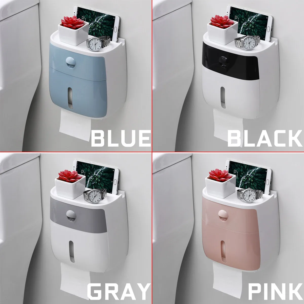 Bathroom Waterproof Tissue Box Plastic Toilet Paper Holder Wall Mounted Storage Box Double Layer Napkin Dispenser Organizer
