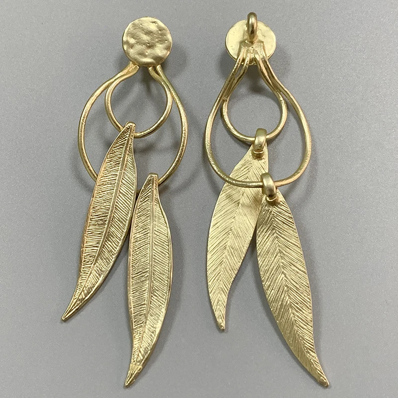 

2 Pieces Large Boho Feather Leaf Matt Gold Color Charms Pendants for DIY Necklace Earrings Jewellery Making Accessories