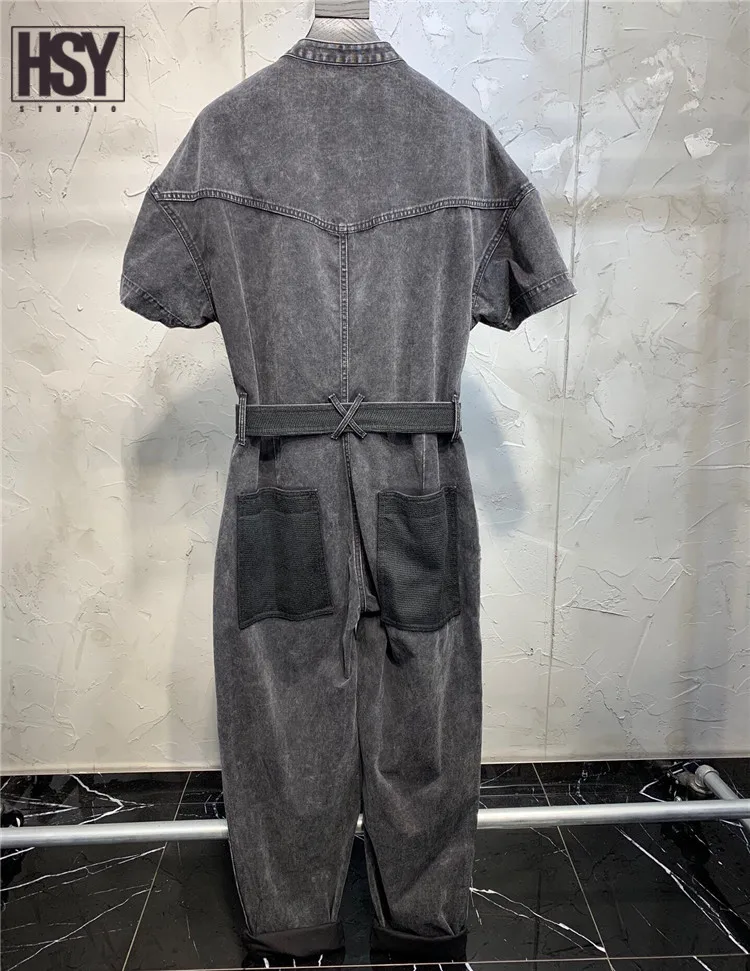 【HSY studo】2019 новый осенний женский комбинезон с карманами пояс в стиле пэтчворк