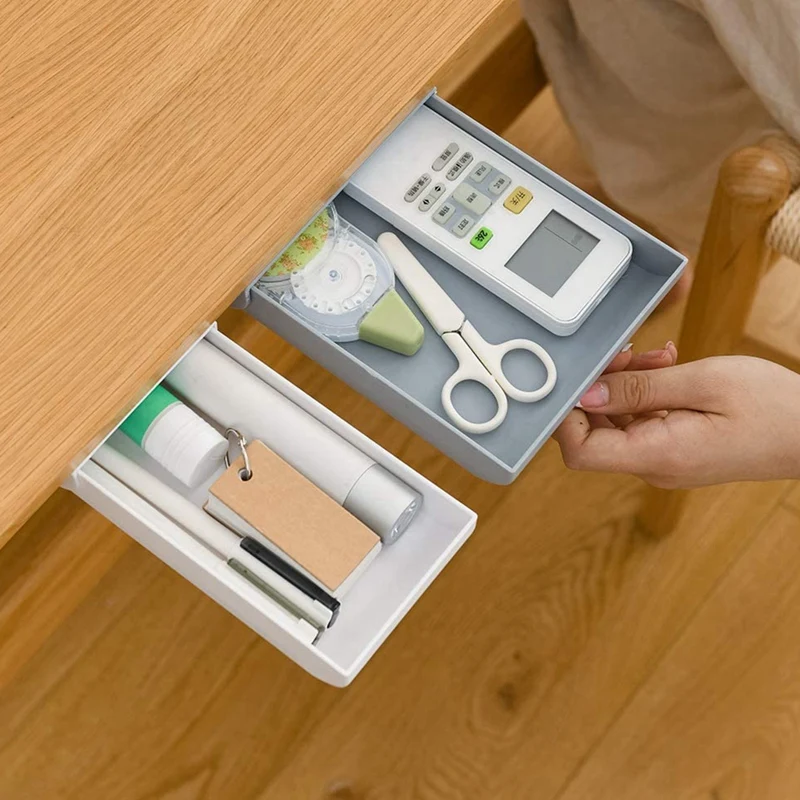 

Under Table Drawer Student Expandable Pencil Tray Set Desk Storage Organizer for Desktop 2 Pack