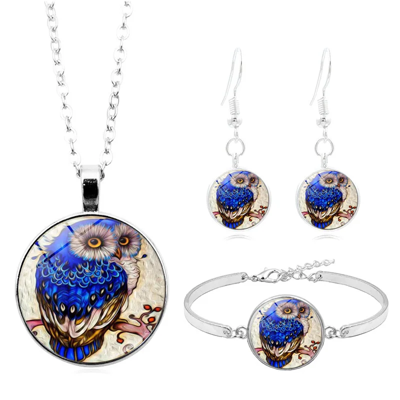 Красивая Сова Кабошон с фото стекло комплект ювелирных изделий драгоценными