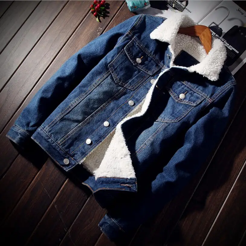 

Men Winter Jackets Blue Denim Jackets And Coats Thicker Warm Parkas High Quality Slim Fit Jeans Jackets Wool Liner Denim Coats
