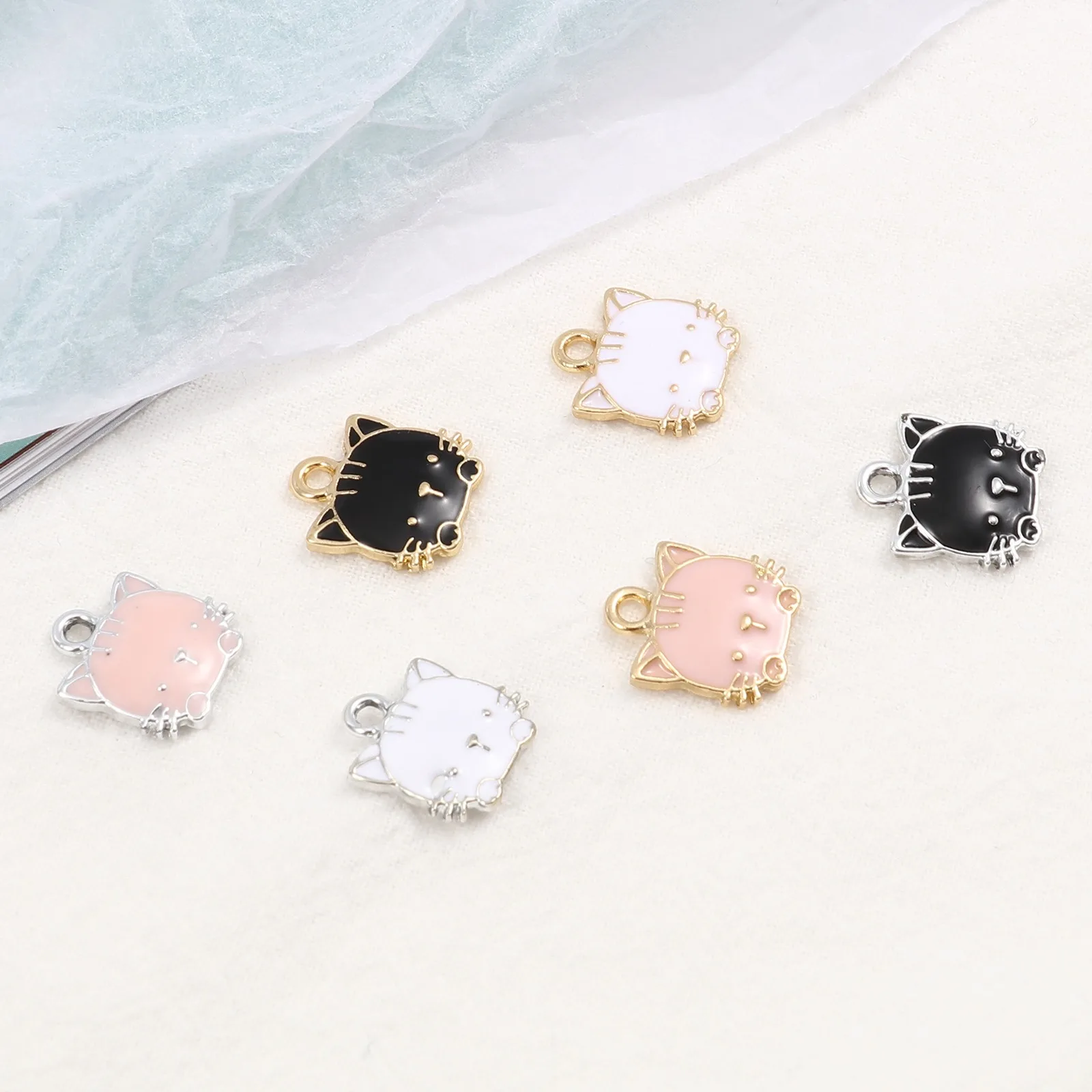 

10pcs 13*15MM Cartoon Enamel Cat Charms or Necklaces Pendants Earrings DIY Colorful Charms Handmade Jewelry Finding Making