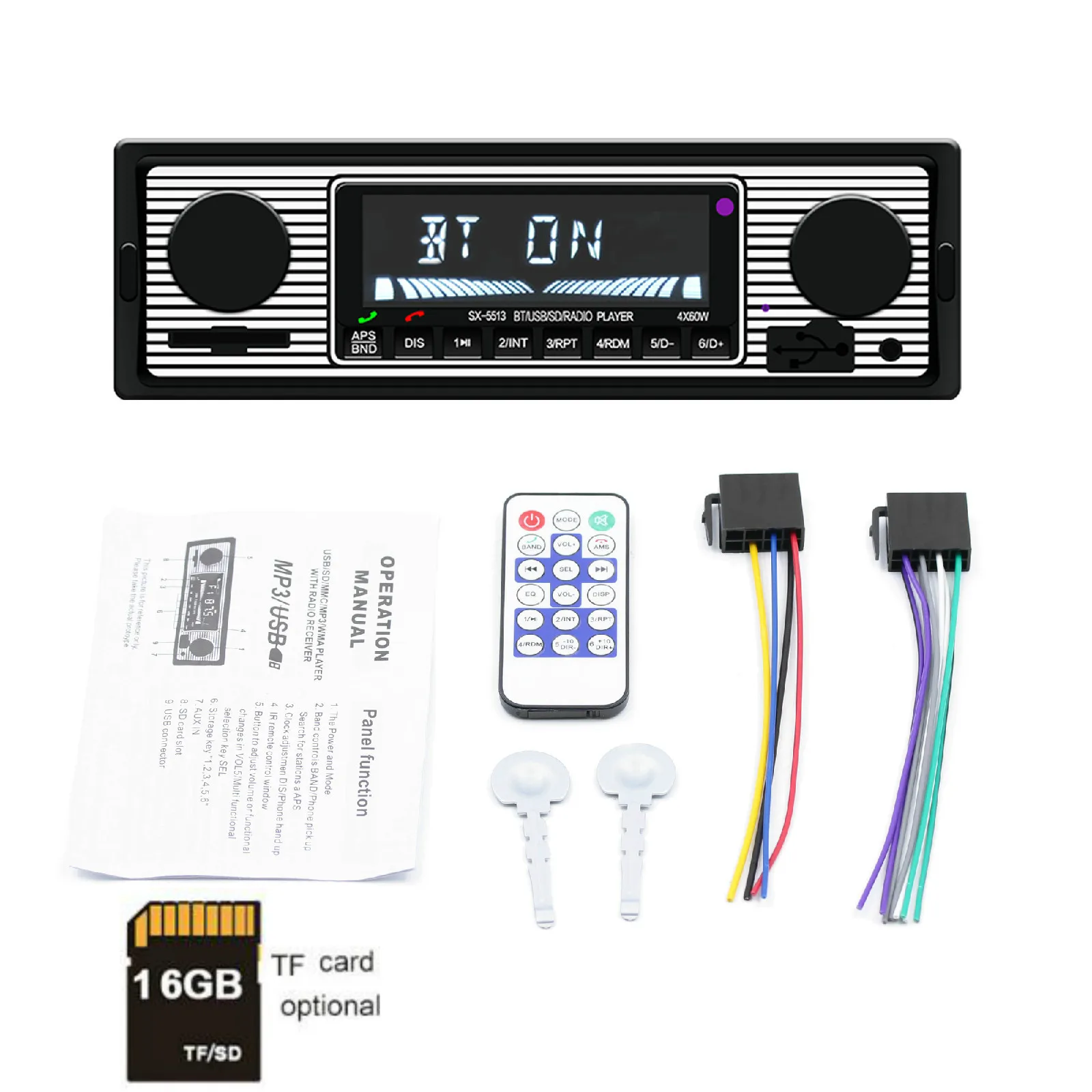 With 16GB SD Card 1 din автомобильное радио Bluetooth винтажное автомобильное радио MP3 плеер стерео USB AUX классическое аудио - Цвет: With 16GB SD Card