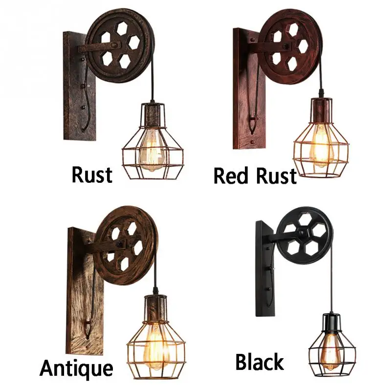 

Wall Lamp Adjustable Restaurant Iron Loft Suspension Pendant Retro Industrial E27 Lifting Pulley Sconce Light Rustic Living Room