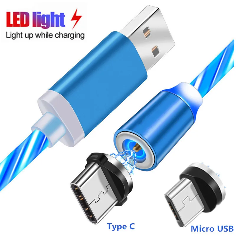 Магнитный кабель Micro USB C со светодиодной подсветкой для iphone Huawei honor 20 10i 7x 9x 6x 8x 8c 8a 6a